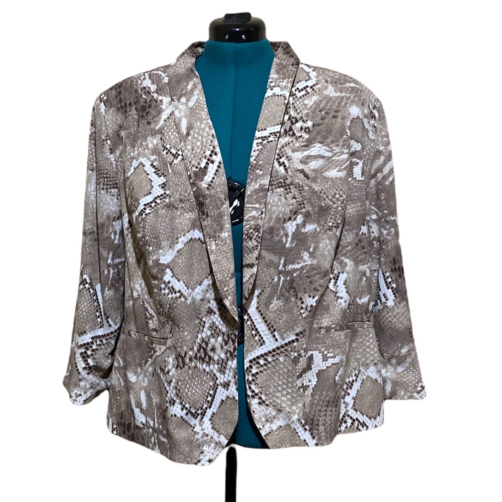 Roz & Ali Brown & White Long Sleeves Snake Like Print Blazer Size 2X